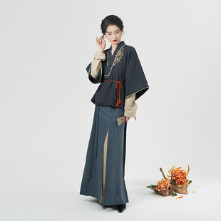 现货织造司原创宋制汉服[菊色悠然]对襟袄飞机袖改良宋抹胸三裥裙