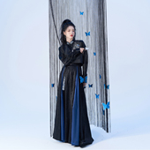 幻蝶织造司原创唐制汉服蝴蝶织金改良立领上衣唐褙子发光缎破裙女