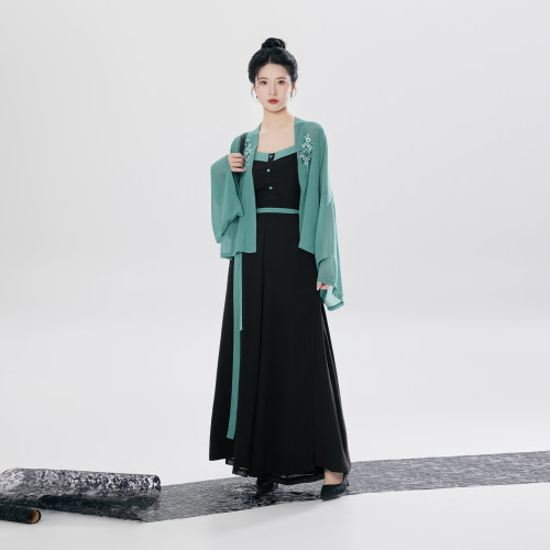 织造司[松石蝶]国风刺绣短开衫上衣女吊带抹胸阔腿裤宋裤改良汉服