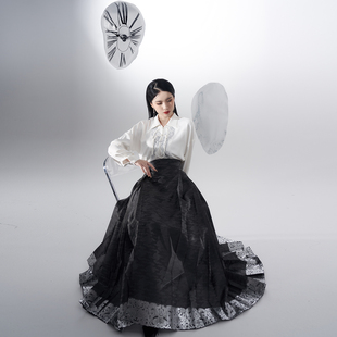 2025新款 青铜织造司原创明制汉服国风龙纹衬衫 配织银马面裙女套装