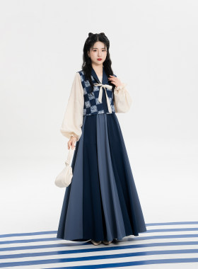 织造司[海盐奶冻]唐制汉服玉兔灵芝纹改良翻领唐褙子圆领衫八破裙