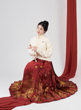 金桃玉弄织造司原创明制汉服针织改良飞机袖高领打底衫织金马面裙