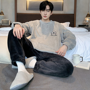 180斤加大码睡衣男士秋冬季加厚加绒长袖保暖套头家居服两件套装