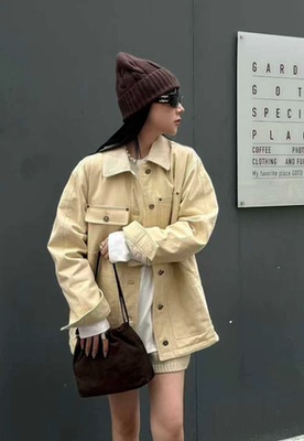 诗歌兰女装2025秋冬款C11832复古小众巴恩风中长款工装口袋棉衣女