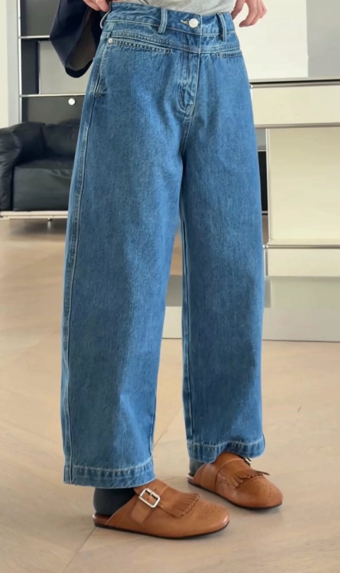 诗歌兰女装2026春款 3577休闲百搭慵懒日系简约显瘦九分牛仔裤女