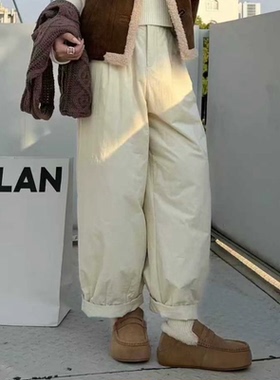 诗歌兰女装2025冬款 68771慵懒个性简约松紧腰休闲裤九分棉裤女