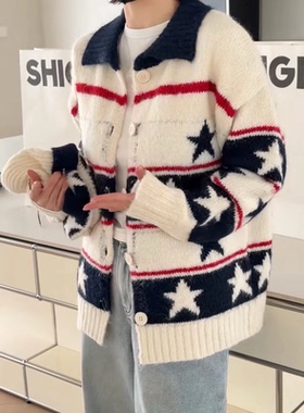 诗歌兰女装2025冬季新款 66311温柔舒适简约开衫休闲星星毛衣女