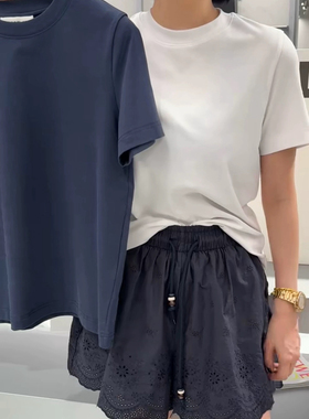 秒发诗歌兰2025夏款 58234知性极简法式圆领短袖显瘦正肩T恤女