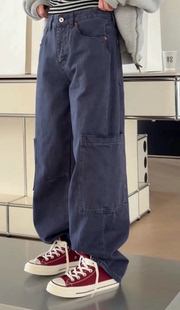 诗歌兰女装2026春款 26255街头个性设计感口袋复古工装牛仔裤女