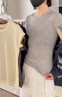 诗歌兰女装2026春款 4386面膜衣优雅温柔极简风天丝羊毛短袖T恤