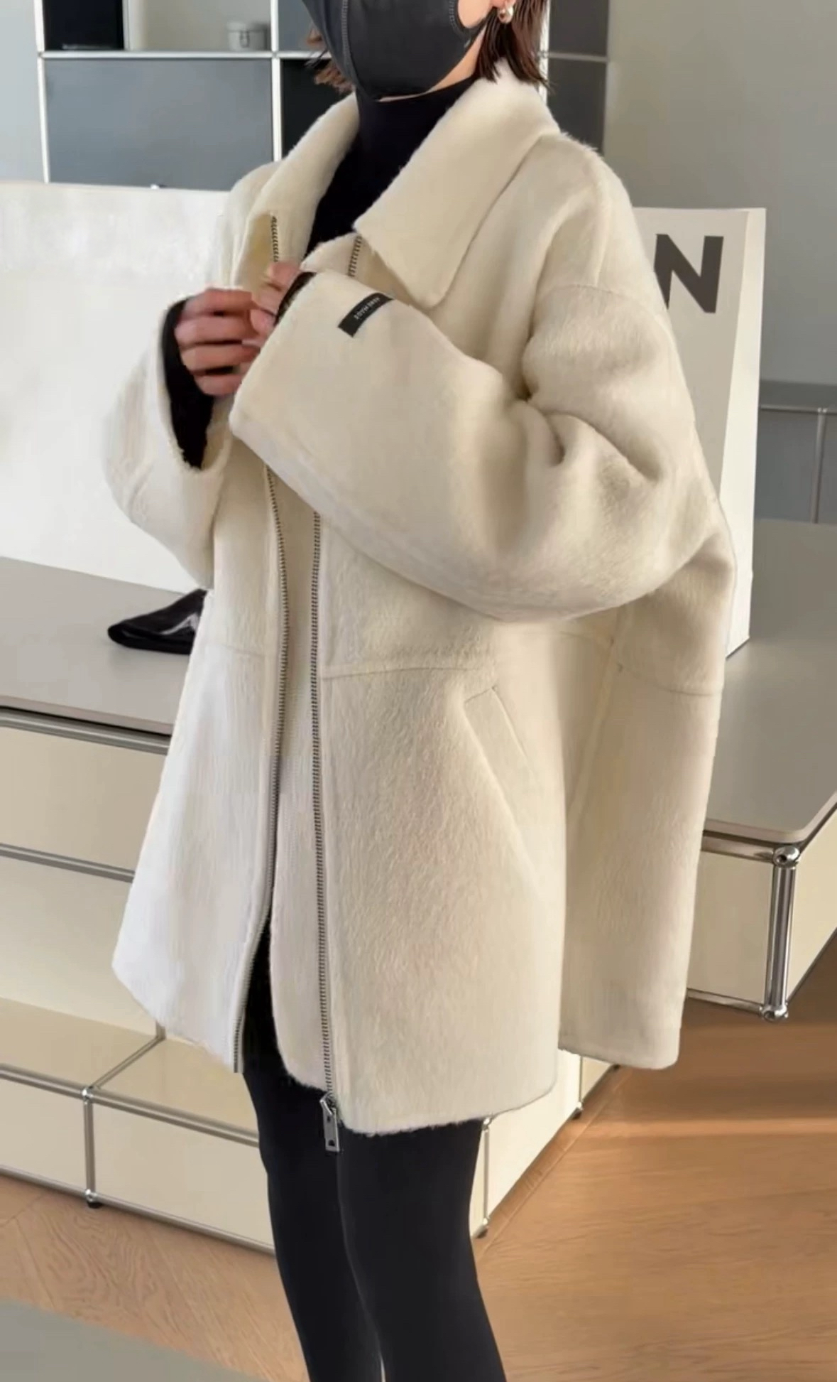 诗歌兰女装2025冬款 247172优雅法式知性翻领拉链双面羊绒外套