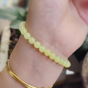 天然和田玉新疆若羌黄玉卡6mm圆珠串新疆玉石手链手串女款素圈正