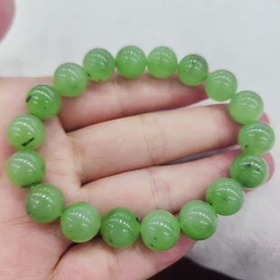 天然和田玉碧玉手串苹果绿卡10手乌兰海果绿圆珠带证书珠宝送妈妈