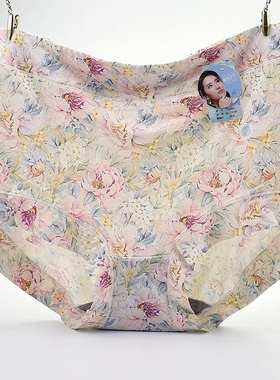 黛丝少女高腰大版女士内裤加大码冰丝印花短裤滑爽舒适面料