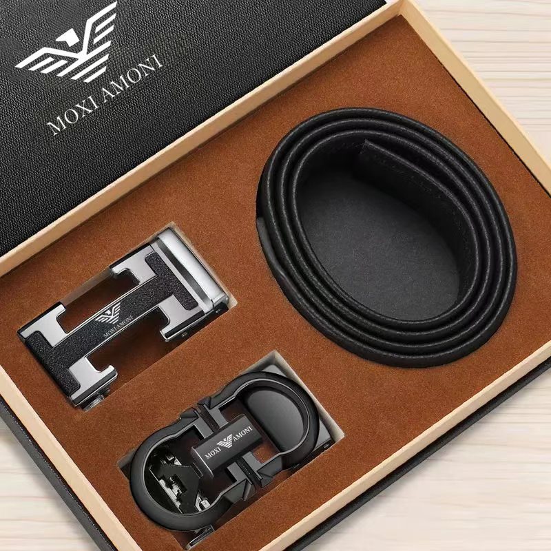 皮带男款百搭潮流双扣头套装