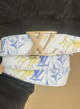 皮带男潮流学生男士真皮百搭卡槽涂鸦自动扣腰带牛仔裤网红同款