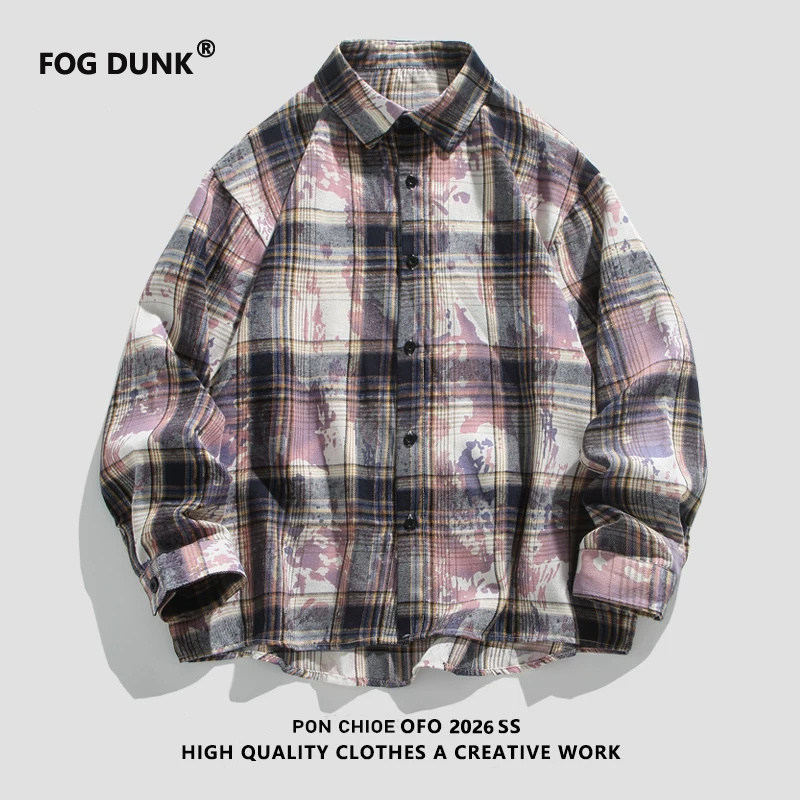 FOG DUNK高级感格子衬衫男春秋休闲长袖夹克外套潮牌
