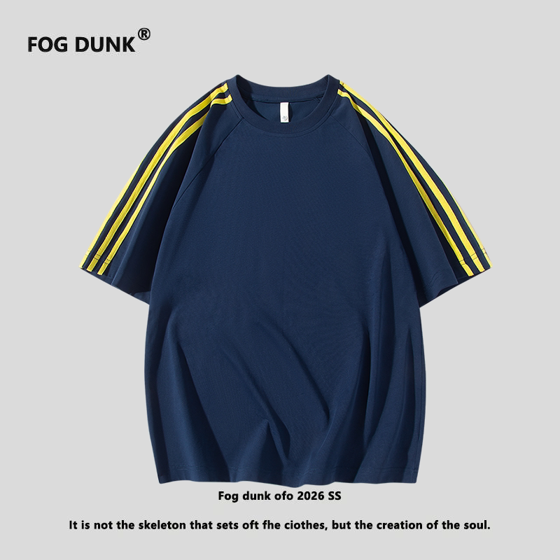 FOG DUNK美式运动风短袖T恤男潮牌宽松圆领条纹拼接上衣