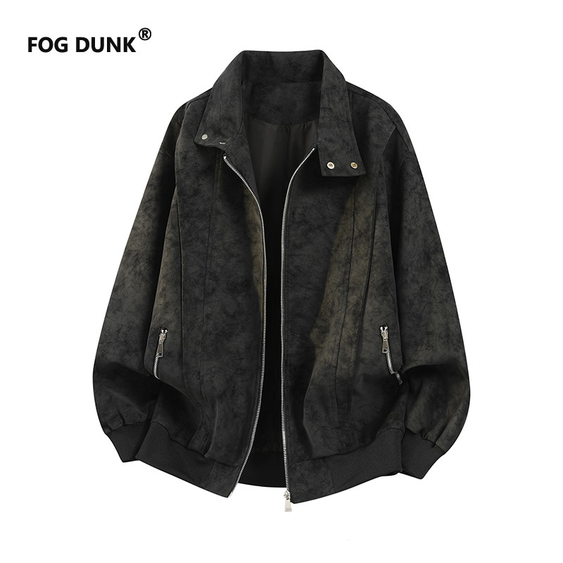 FOG DUNK美式复古立领麂皮夹克男宽松休闲高级感外套