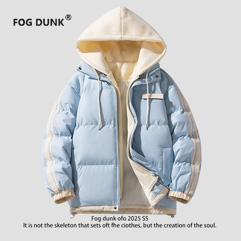 FOG DUNK假两件棉服男女冬季宽松休闲加厚保暖棉衣外套潮流连帽棉
