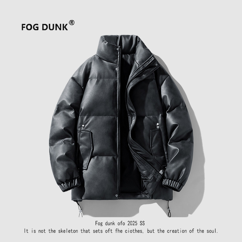 FOG DUNK冬季痞帅男士cityboy皮棉衣立领防水免洗面包服PU皮外套