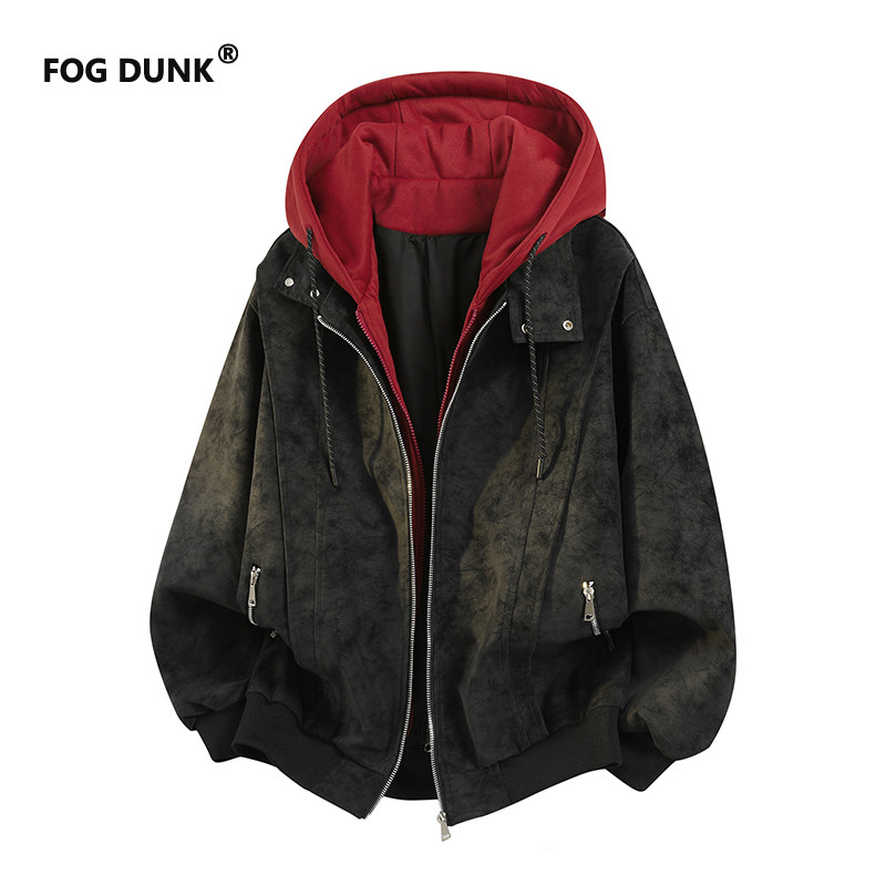FOG DUNK美式复古假两件连帽夹克男秋季拼接工装外套