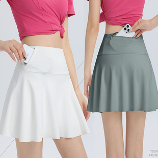 新款速干运动短裙女夏羽毛球马拉松健身跑步裙拉链口袋裤裙假两件