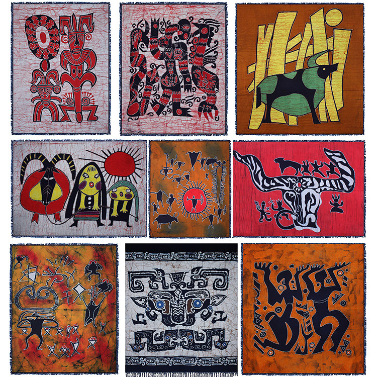 贵州苗族手工蜡染画壁挂70x90cm卡通图腾系列蜡染布艺装饰画