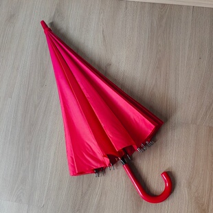 全大红伞喜庆伞16骨弯钩红色雨伞结婚用伞长柄伞抗风结实