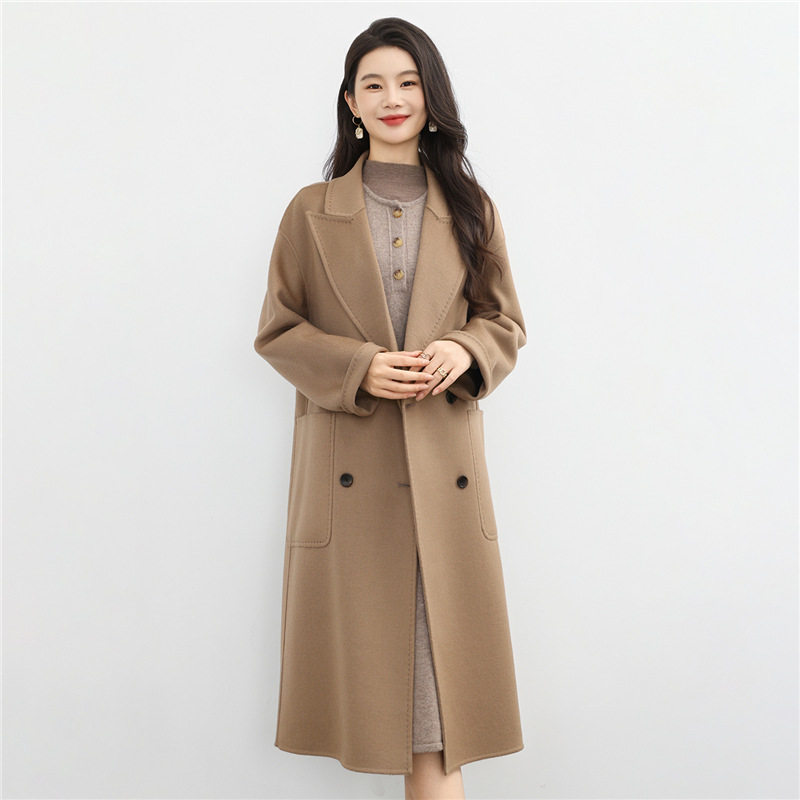 双面纯羊毛大衣女士中长款毛呢外套秋冬宽松过膝100羊毛呢子大衣