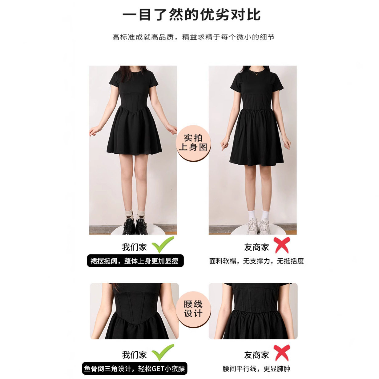 抖音小黑裙甜美风连衣裙女收腰裙