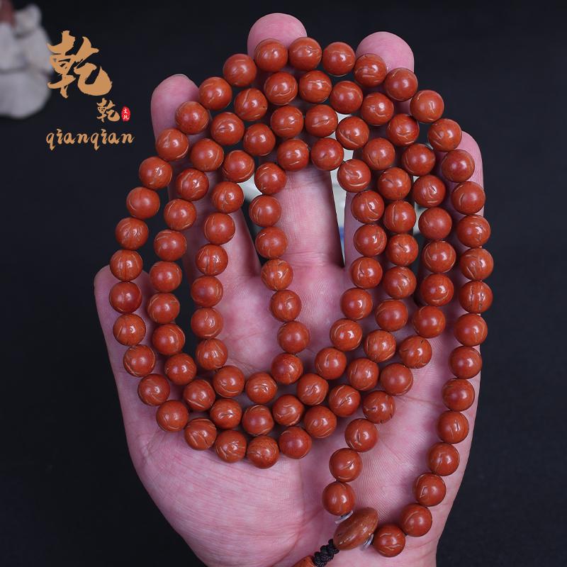 秦岭龙纹桃核108佛珠脖挂桃
