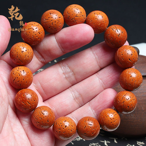 桃核手串正圆光珠脑纹野生