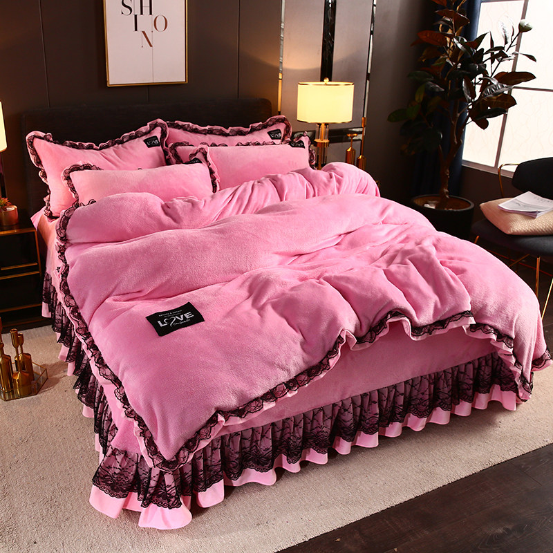 FOUR-PIECE FLANNEL DOUBLE-SIDED PLUSH CORAL VELVET MILK VELVET WEDDING CELEBRATION BIG RED THICKENING KIT FOR AUTUMN AND WINTER WARMTH