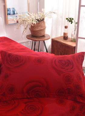 结婚喜庆大红色单品枕头套加厚磨毛枕芯套单件枕套一对装48*74cm