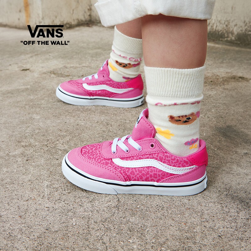 Vans范斯童鞋官方 Brooklyn LS Slip-On樱花粉豹纹小童帆布鞋