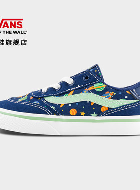 Vans范斯童鞋官方 Brooklyn LS Slip-On蓝色小童板鞋