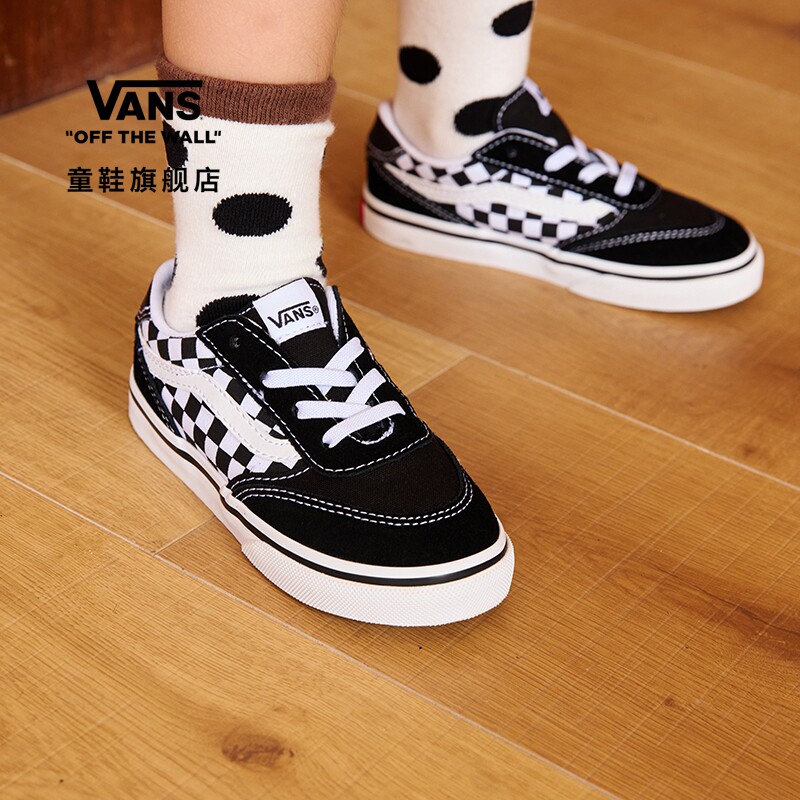 Vans范斯童鞋官方 Brooklyn LS Slip-On黑色棋盘格小童板鞋