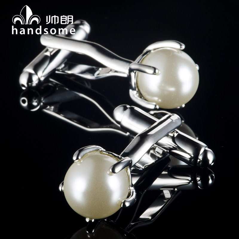 珍珠白圆形袖扣女袖钉法式袖口扣商务正装OL职业女士白领法式袖扣