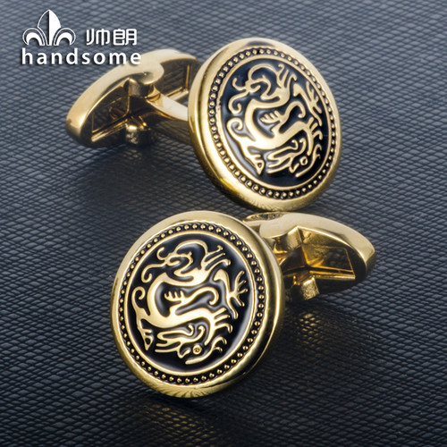 帅朗cufflink中国龙袖扣镀金色