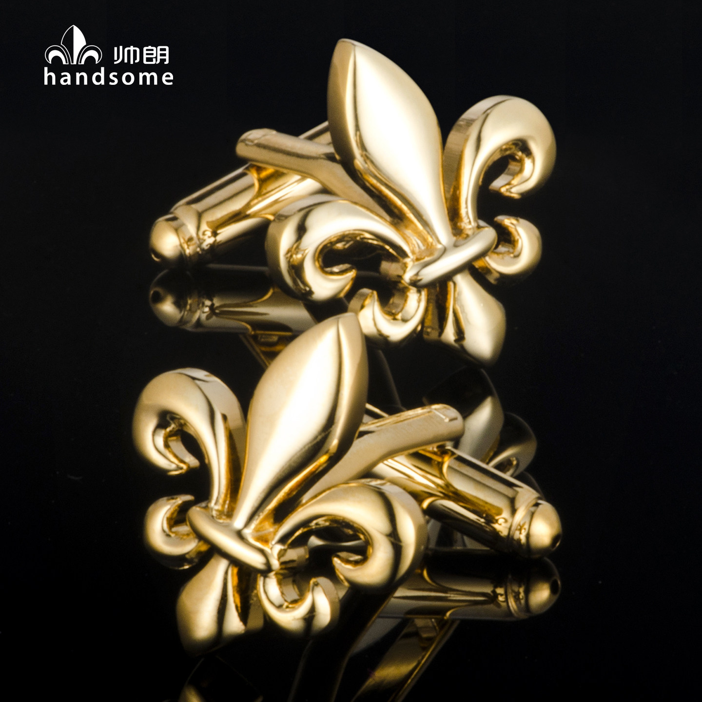 帅朗LOGO品牌袖扣镀金铜金属袖钉百合花造型法式衬衫扣袖口扣包邮