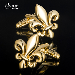 帅朗LOGO品牌袖扣镀金铜金属袖钉百合花造型法式衬衫扣袖口扣包邮