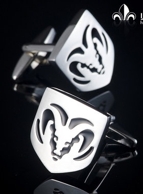 镜面银色羊头造型袖扣男士袖钉简约法式衬衫袖口扣钉车标Cufflink