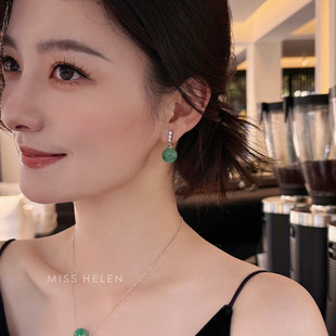 MISS HELEN「翡里翠气」耳夹女非洲翠水晶耳环银针耳钉耳饰夏季