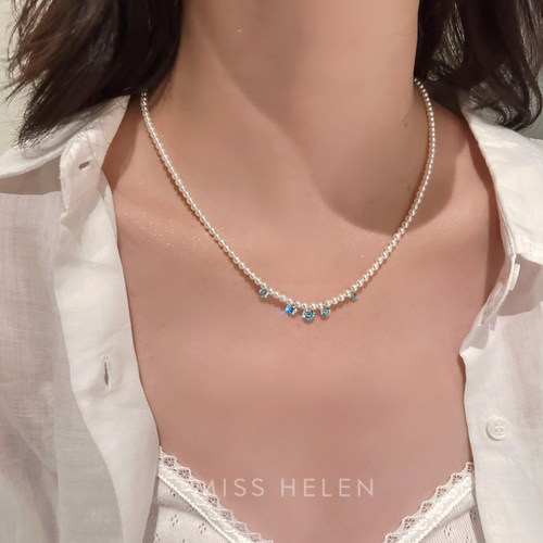 MISS HELEN 浪花泡泡天然珍珠S925银项链锁骨链闪钻颈链通勤百搭