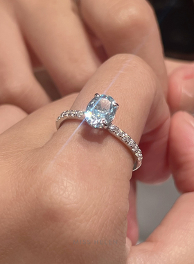 冰冰蓝戒指微镶锆石时尚指环女