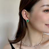 MISS HELEN碧月」绿玉髓耳夹女无耳洞新中式 耳钉玉石气质耳饰耳环