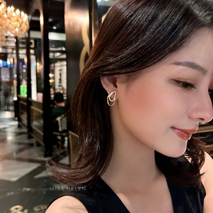 Miss Helen「丛简」耳钉耳夹女几何双层蛋形圈圈耳饰小众气质简约