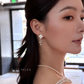 MISS HELEN母贝四叶草流苏银针耳钉蚊香盘耳夹女天然母贝时尚 小众