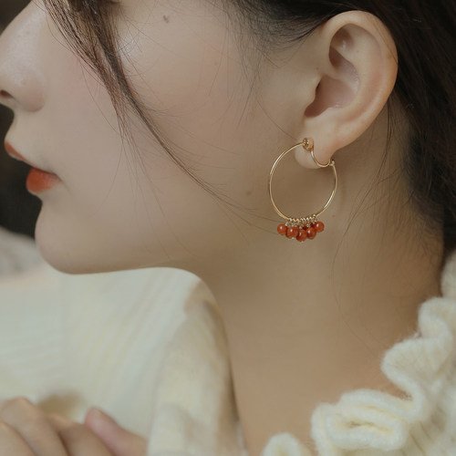 天然南红轻奢珍珠耳环无耳洞耳夹